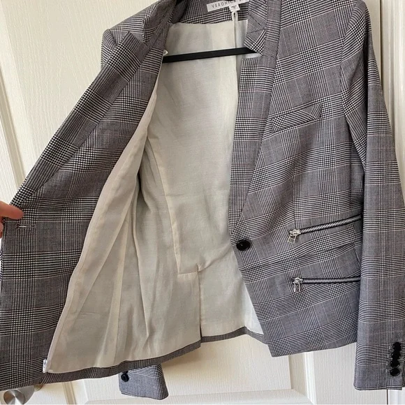 $695 Veronica Beard Paloma Wool Plaid Print Zipper Cropped Jacket Blazer size 6